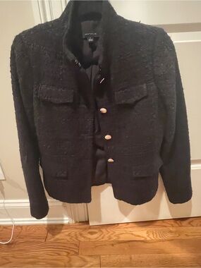 Ann Taylor Women's Black Textured Tweed Coat Blazer 2